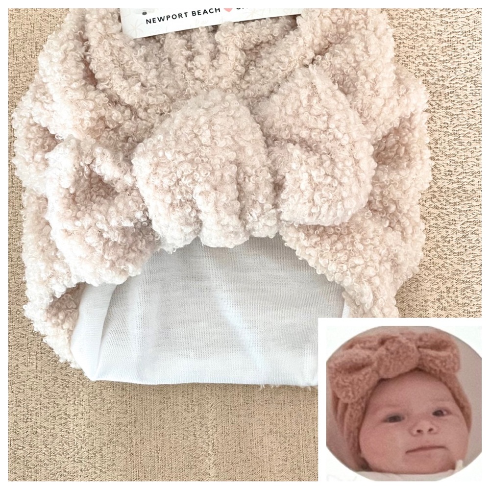 NWT Baby Sherpa Turban Bow Beanie Hat